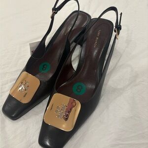 Tory Burch Black Heels with Gold Accent